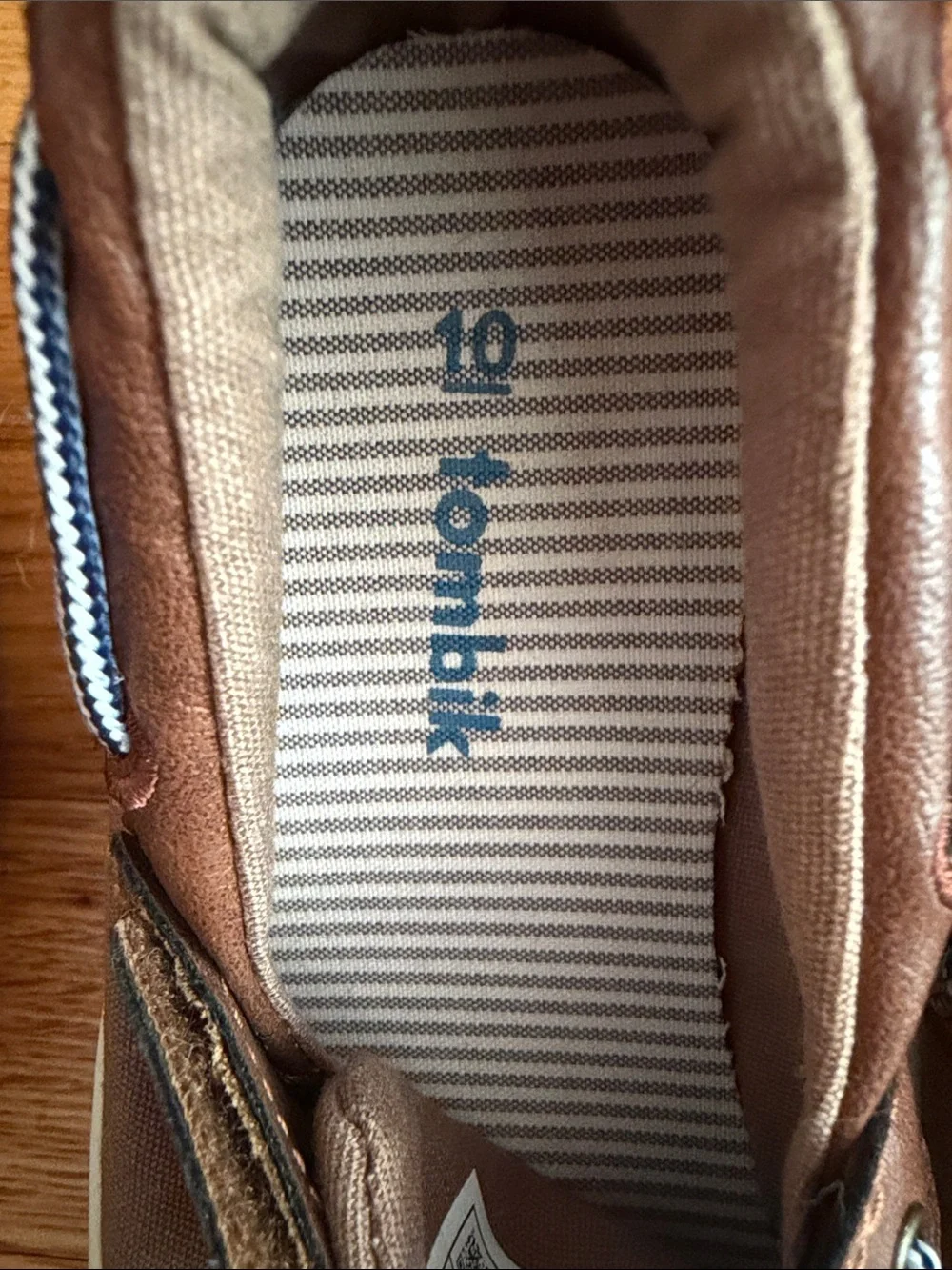 Kids Brown Canvas Slip-On Sneakers with Blue Accents